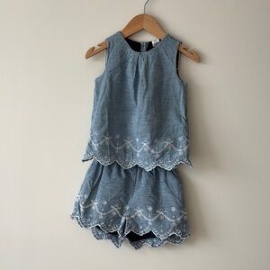 GAP Blue and White Matching Shorts Set with Scalloped Hem